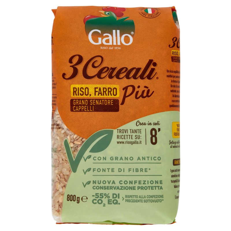 Gallo 3 Cereali Riso, Farro Più Grano Senatore Cappelli 800 g