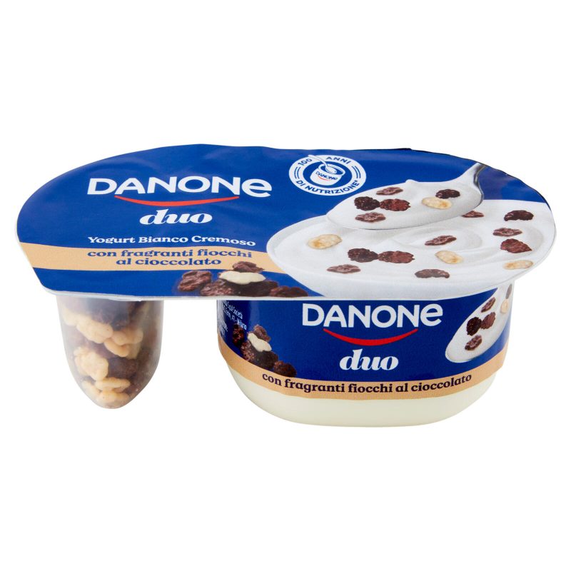 Danone Duo, Yogurt Bianco Cremoso con Fragranti Fiocchi al Cioccolato, 98g