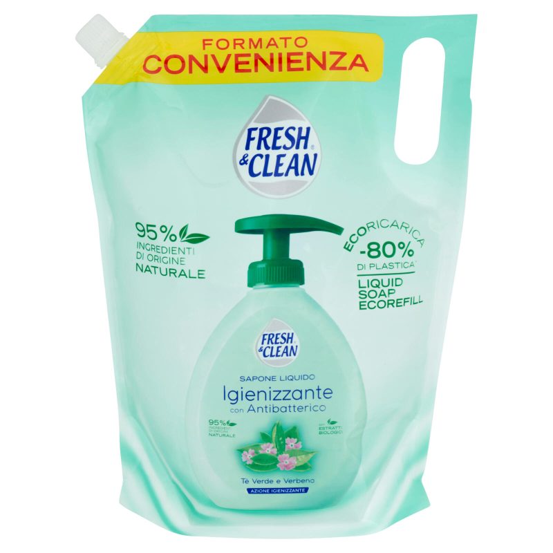 Fresh & Clean Sapone Liquido Igienizzante con Antibatterico Tè Verde e Verbena Ecoricarica 1000 ml