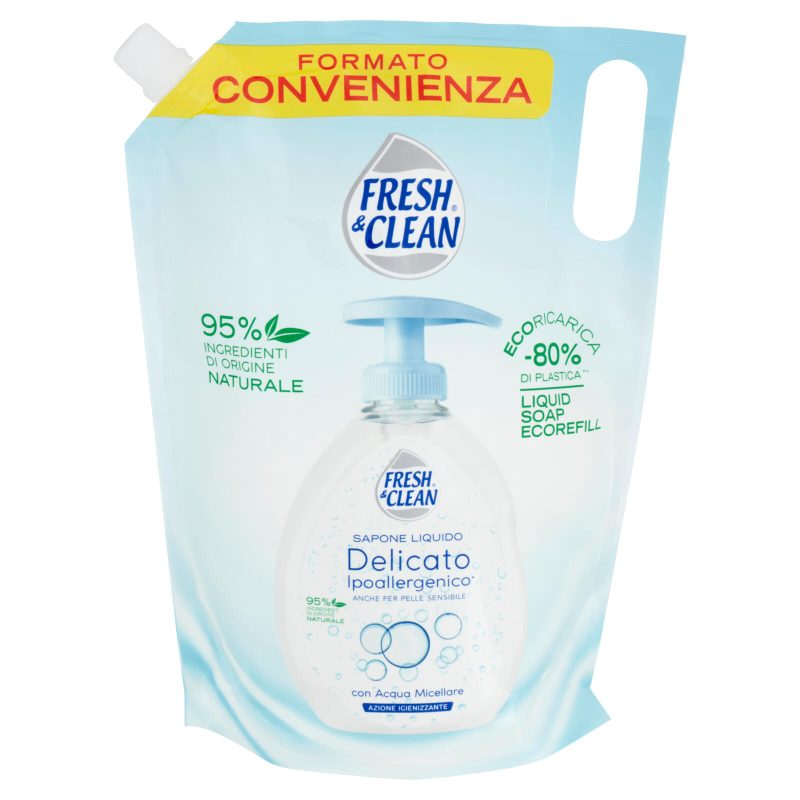 Fresh & Clean Sapone Liquido Delicato Ipoallergenico* con Acqua Micellare Ecoricarica 1000 ml