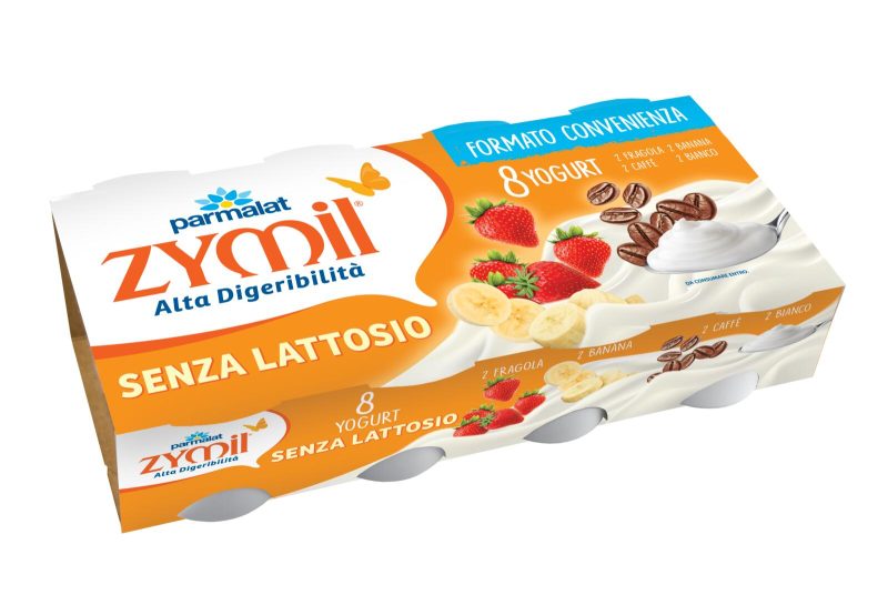 ZYMIL Alta Digeribilità Senza Lattosio Yogurt 2 Bianco, 2 Fragola, 2 Banana, 2 Caffè 8 x 125 g