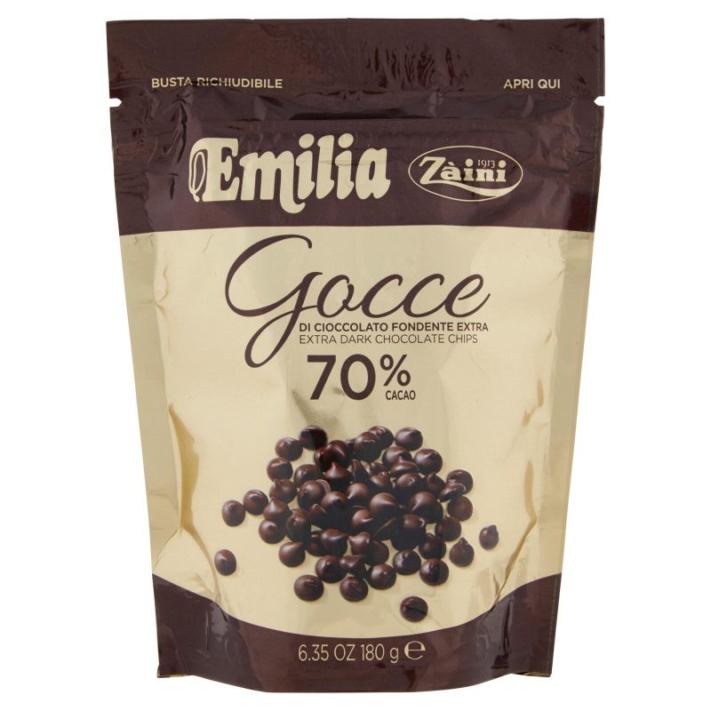 Zàini Emilia Gocce di Cioccolato Fondente Extra 70% Cacao 180 g