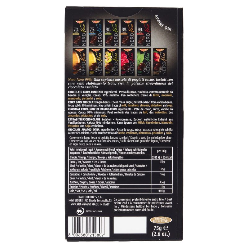 Novi NeroNero 99% Cacao Assoluto Extra Fondente 75 g