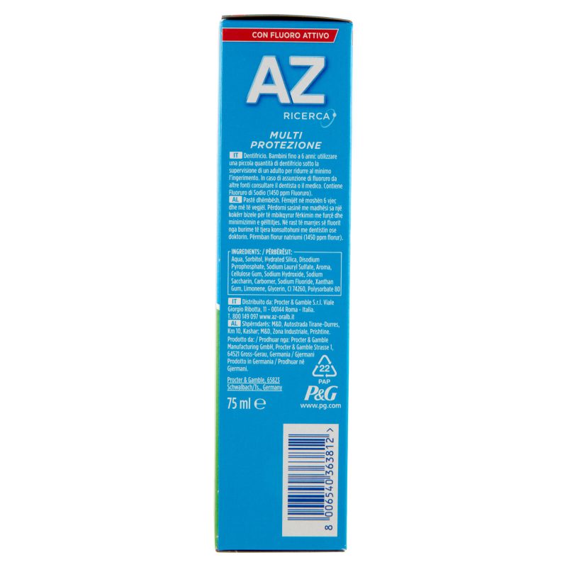 AZ Dentifricio Multi Protezione Carie Gel Menta Fresca 75 ml