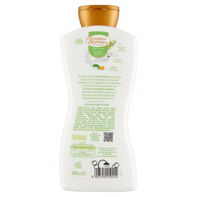 Spuma di Sciampagna Benessere Bagnodoccia Crema Cetriolo e Bambù 650 ml