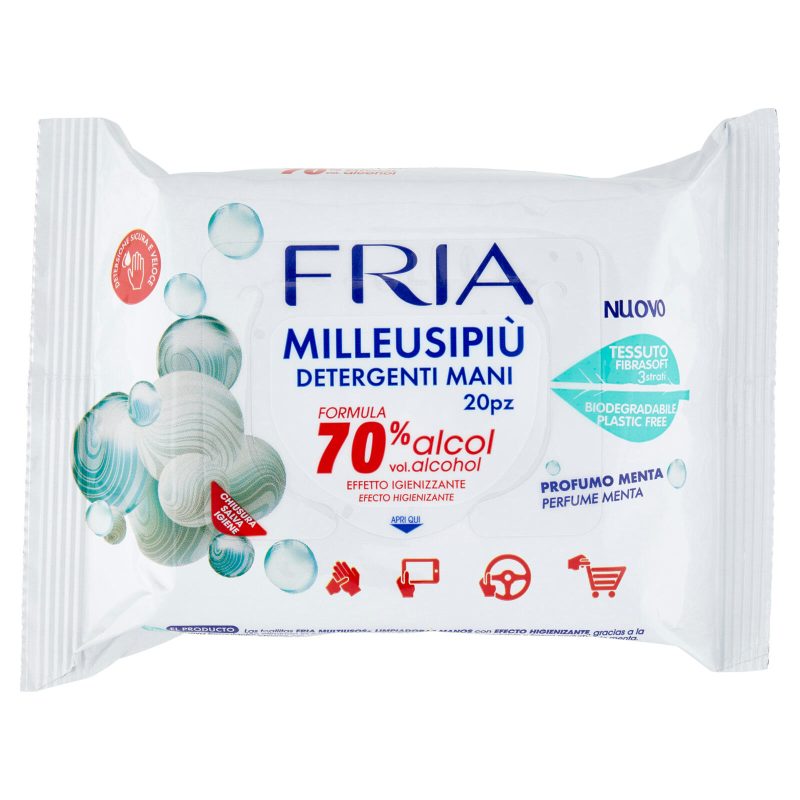 Fria Milleusipiù Detergenti Mani Formula 70% alcol Effetto Igienizzante 20 pz