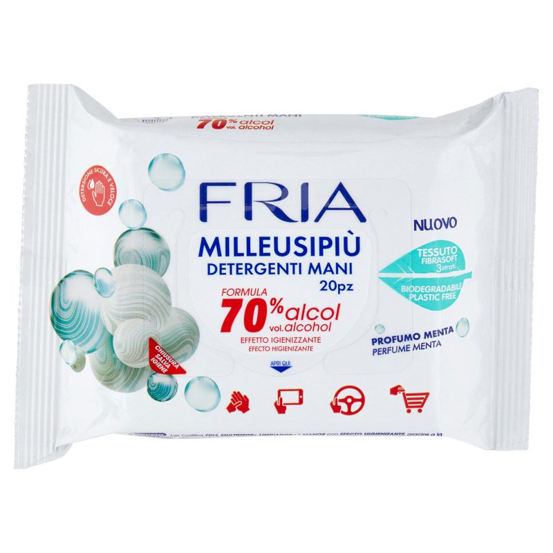 Fria Milleusipiù Detergenti Mani Formula 70% alcol Effetto Igienizzante 20 pz