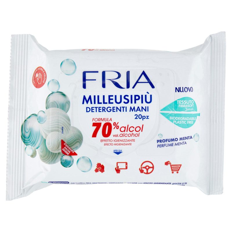 Fria Milleusipiù Detergenti Mani Formula 70% alcol Effetto Igienizzante 20 pz