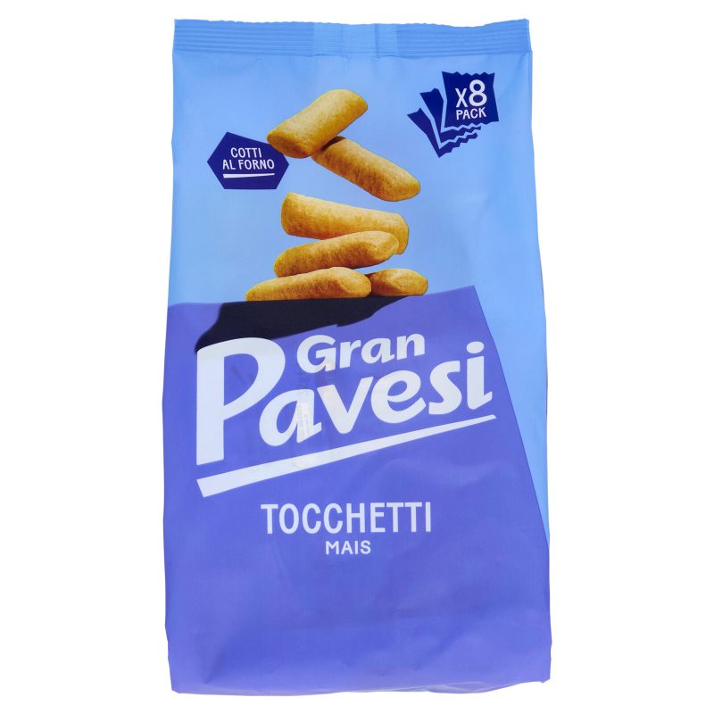 Gran Pavesi Snack Tocchetti, Snack al Mais Cotti al Forno, Senza Olio di Palma, 8 Pacchetti 256g