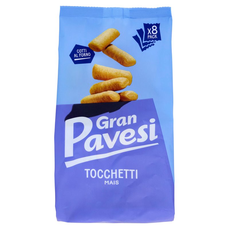 Gran Pavesi Snack Tocchetti, Snack al Mais Cotti al Forno, Senza Olio di Palma, 8 Pacchetti 256g