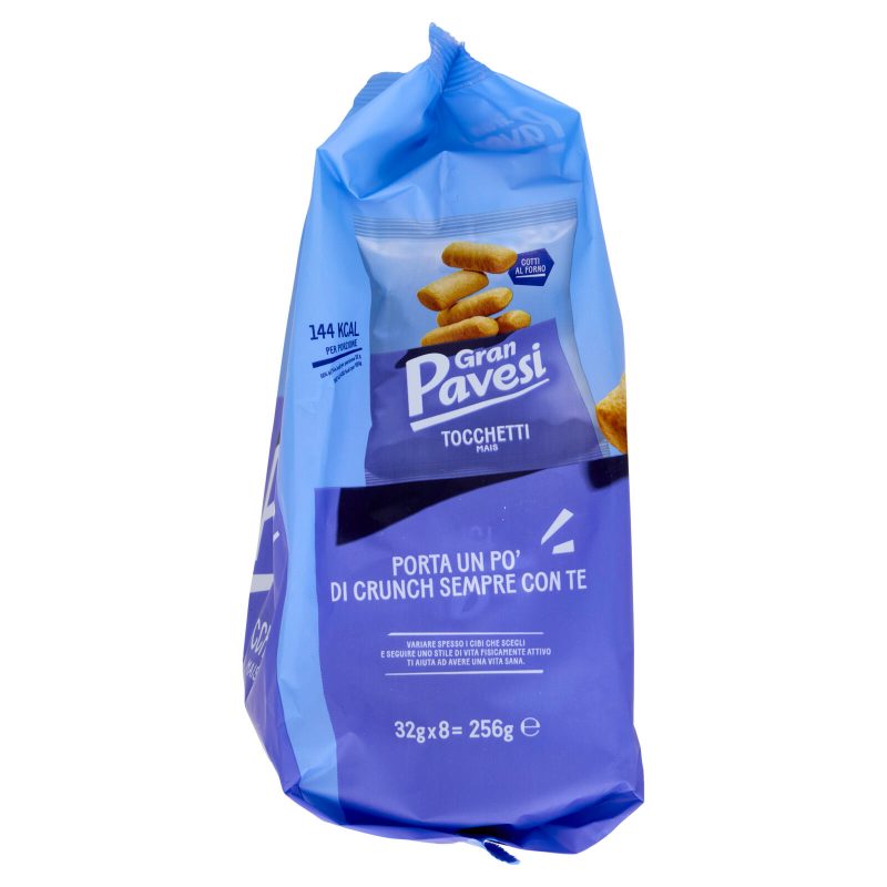 Gran Pavesi Snack Tocchetti, Snack al Mais Cotti al Forno, Senza Olio di Palma, 8 Pacchetti 256g