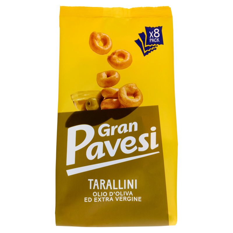 Gran Pavesi Snack Tarallini Olio di Oliva ed Extra Vergine, Senza Olio di Palma, 8 Pacchetti 256g