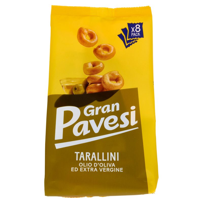 Gran Pavesi Snack Tarallini Olio di Oliva ed Extra Vergine, Senza Olio di Palma, 8 Pacchetti 256g