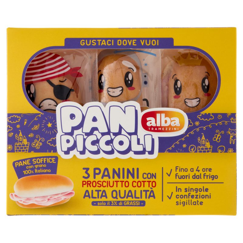 alba Tramezzini Pan Piccoli Panini con Prosciutto Cotto Alta Qualità 3x60 g