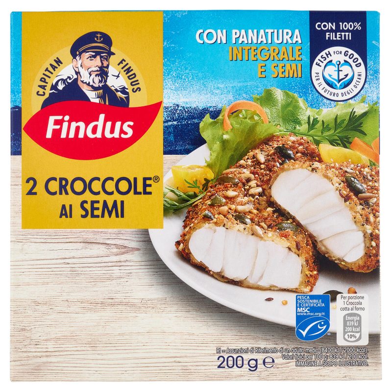 Capitan Findus 2 Croccole ai Semi con 100% Filetti di Merluzzo 200 g