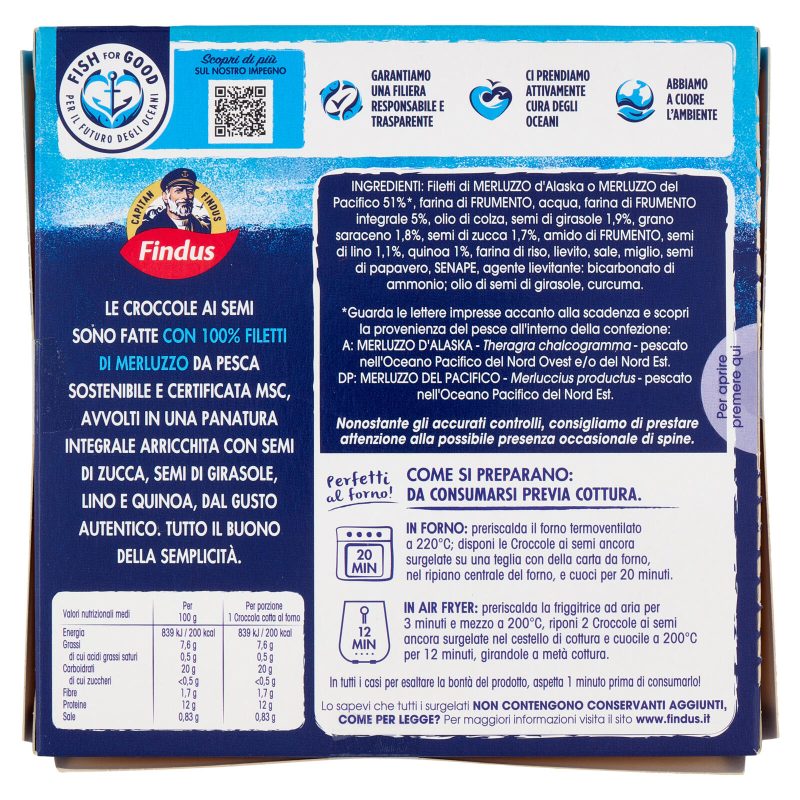 Capitan Findus 2 Croccole ai Semi con 100% Filetti di Merluzzo 200 g