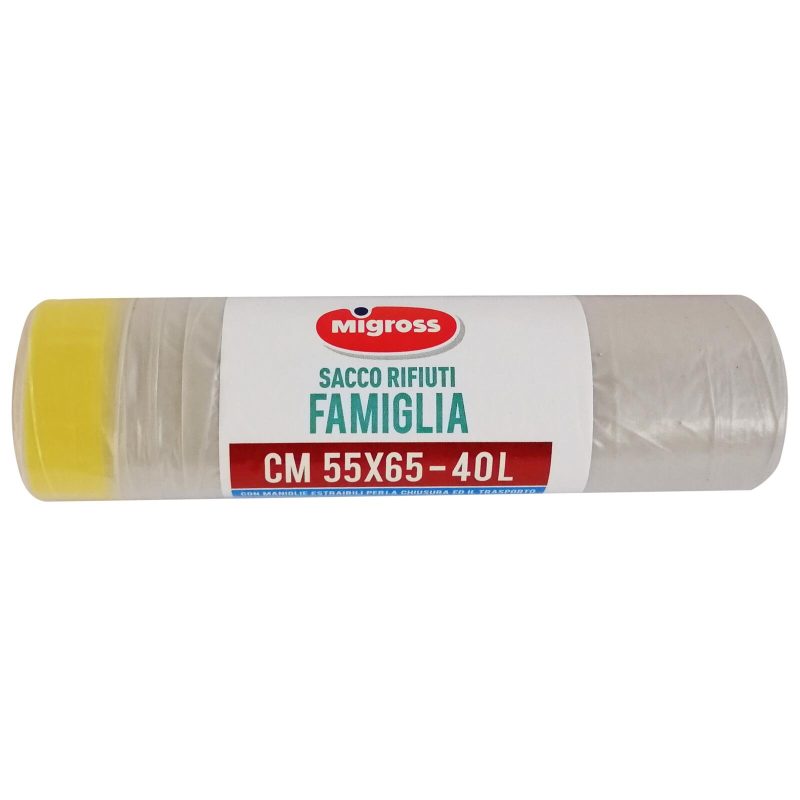 Migross Sacco rifiuti trasparente formato famiglia 15x40 L