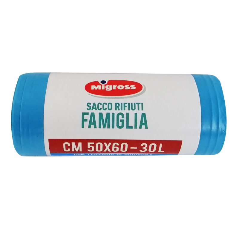 Migross Sacco rifiuti azzurro formato famiglia 20x30 L