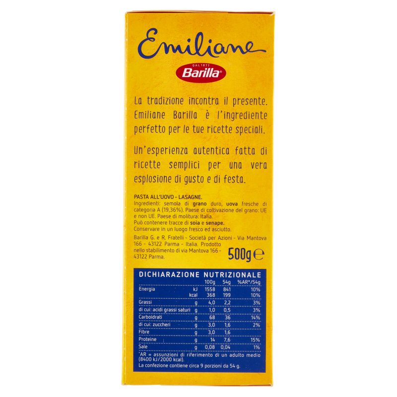 Barilla Emiliane Lasagne Pasta all'Uovo 500g