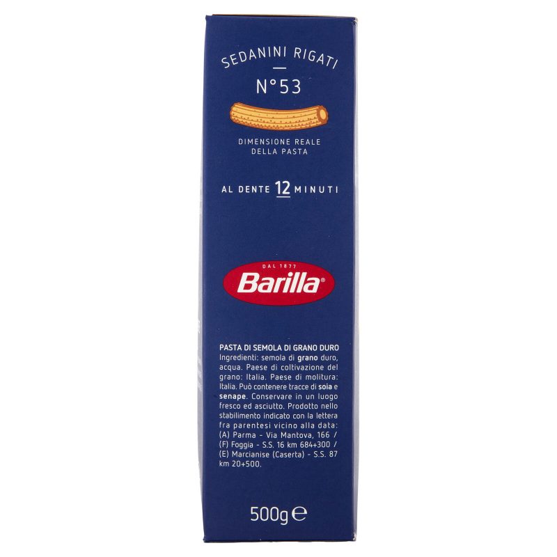 Barilla Pasta Sedanini Rigati n.53 100% Grano Italiano 500g