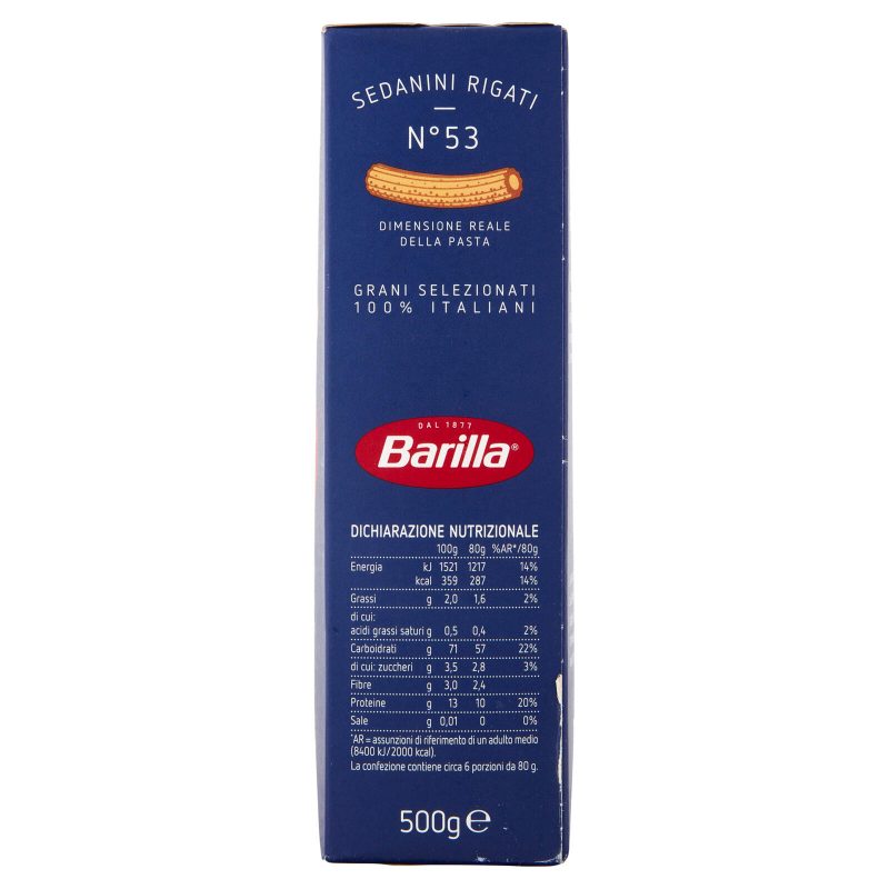 Barilla Pasta Sedanini Rigati n.53 100% Grano Italiano 500g