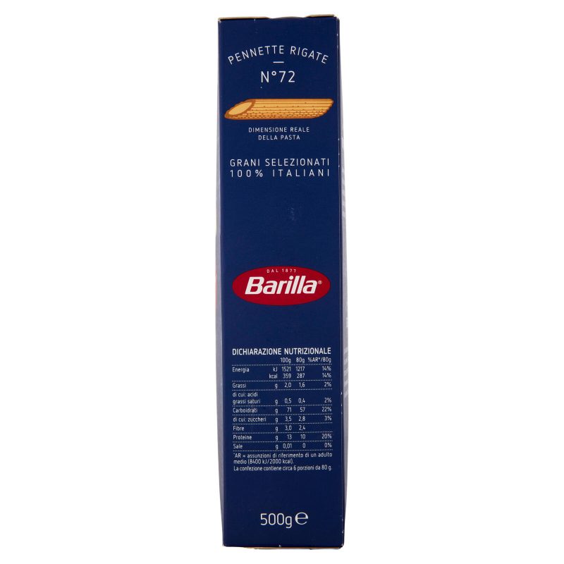 Barilla Pasta Pennette Rigate n.72 100% Grano Italiano 500g