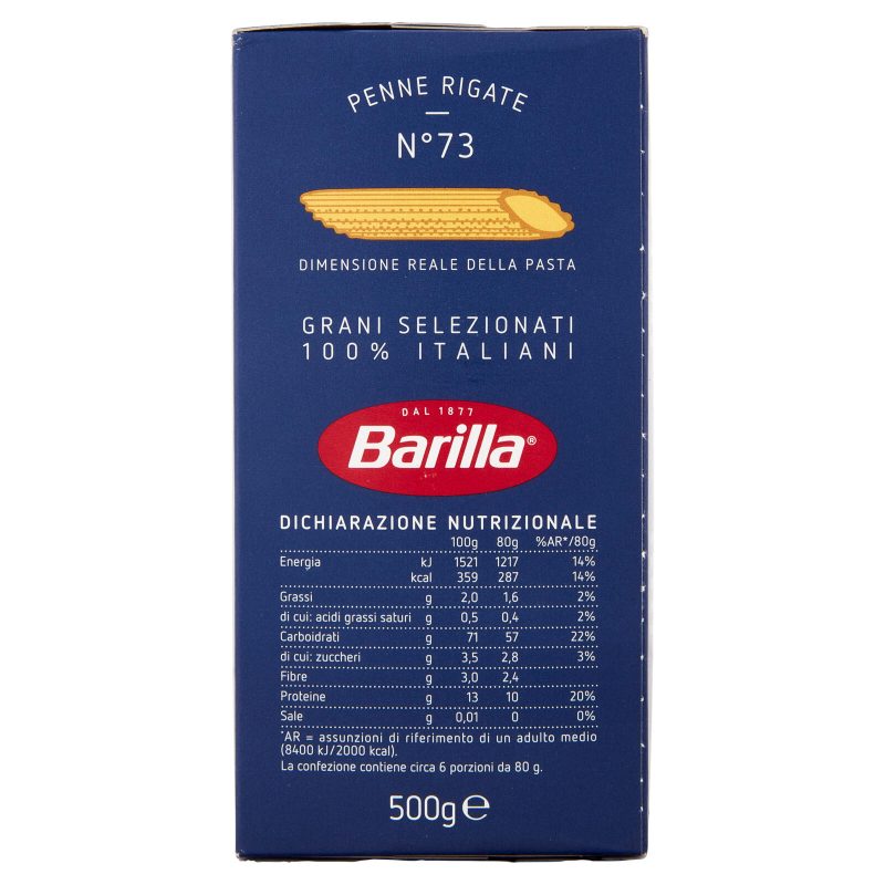 Barilla Pasta Penne Rigate n.73 100% Grano Italiano 500g