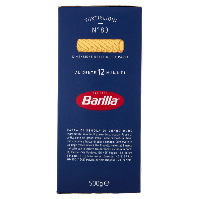 Barilla Pasta Tortiglioni n.83 100% Grano Italiano 500g