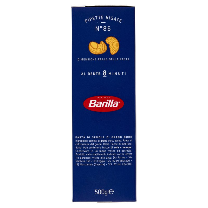 Barilla Pasta Pipette Rigate n.86 100% Grano Italiano 500g