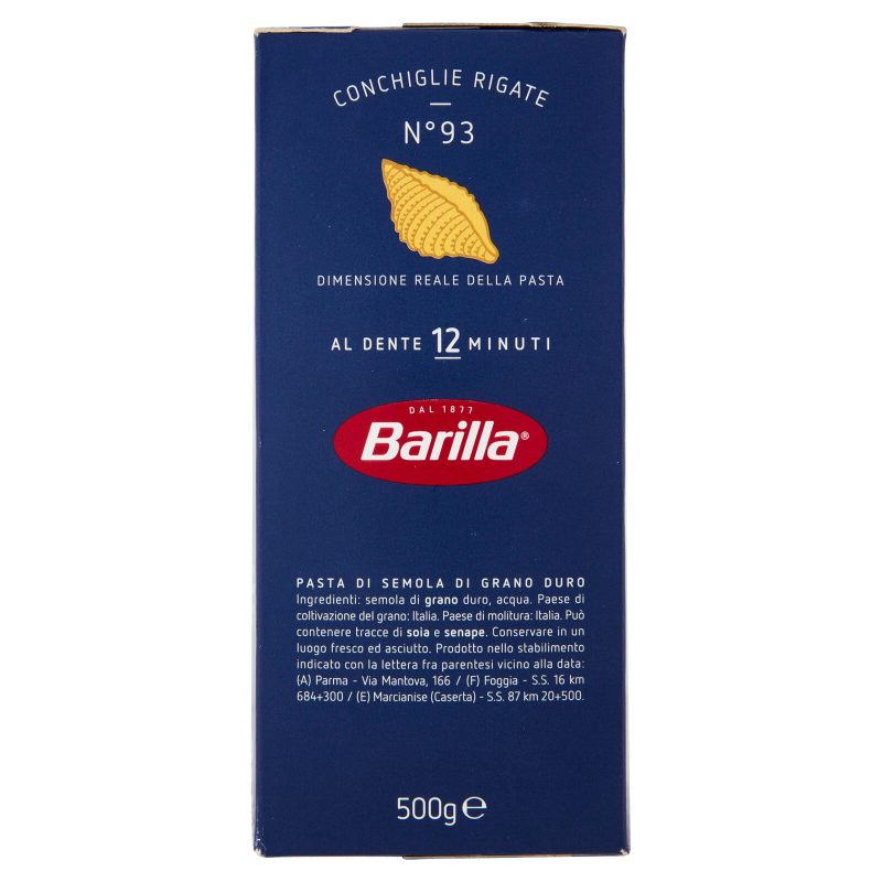 Barilla Pasta Conchiglie Rigate n.93 100% Grano Italiano 500g