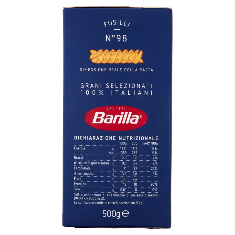 Barilla Pasta Fusilli n.98 100% Grano Italiano 500g