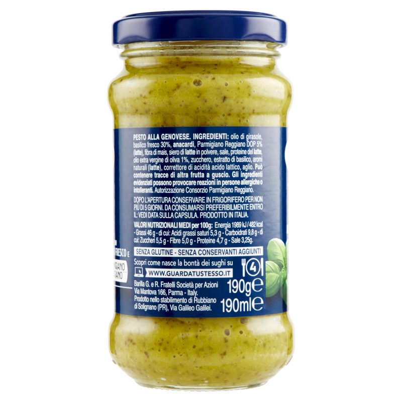 Barilla Pesto alla Genovese Basilico Fresco Italiano Condimento e Sugo per Pasta 190 g