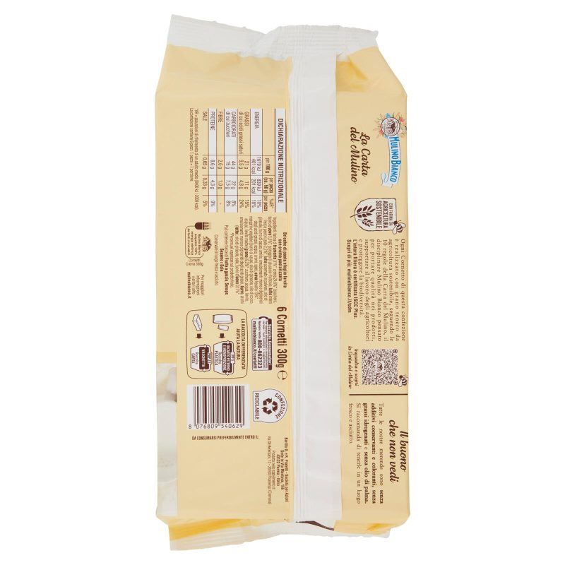 Mulino Bianco Cornetti Crema Merenda senza Additivi Conservanti 6 pezzi 300g