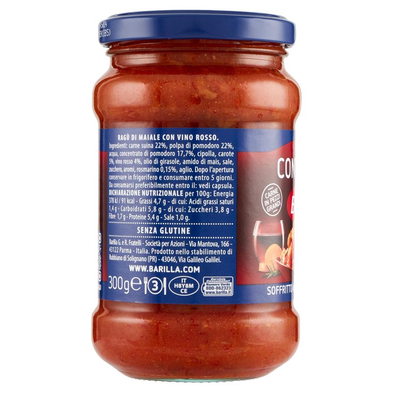 Barilla Sugo Ragù Contadino con Vino Rosso Condimento per Pasta 300g