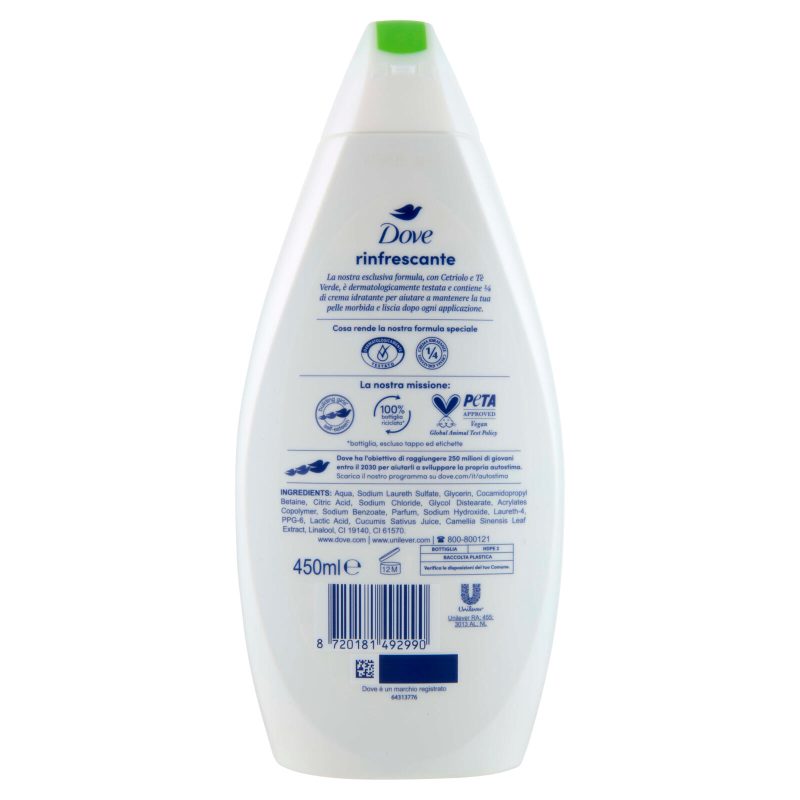 Dove bagnodoccia rinfrescante con cetriolo e tè verde 450 ml