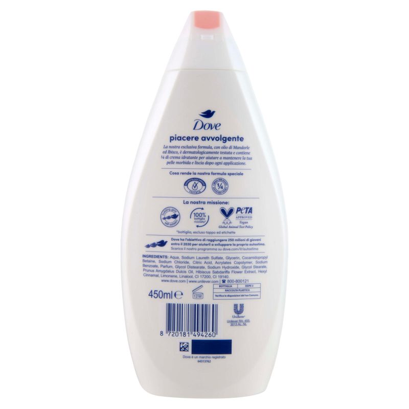 Dove bagnodoccia piacere avvolgente con olio di mandorle e ibisco 450 ml