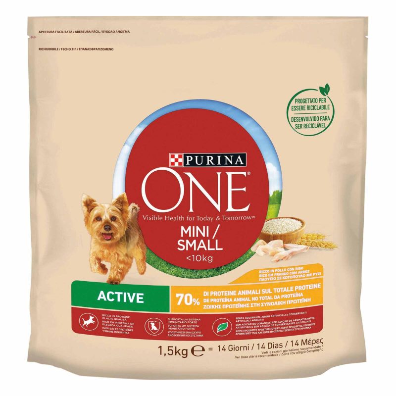 PURINA ONE Mini/Small Active Ricco in Pollo, con Riso 1,5 kg