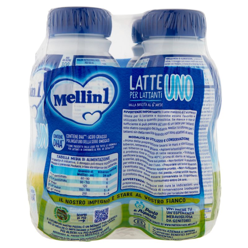 MELLIN 1 - Latte di Partenza Liquido per Lattanti dalla nascita al 6° mese compiuto 4x500ml