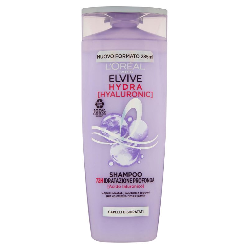 L'Oréal Paris Elvive Hydra Hyaluronic, Shampoo 72H Idratazione Profonda, con Acido Ialuronico 285 ml