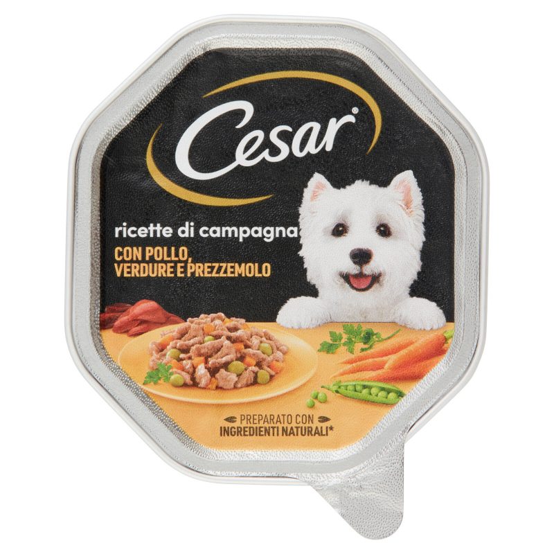 Cesar Ricette di Campagna Cibo Umido Cane in Vaschetta con Pollo, Verdurine e Prezzemolo 150 g