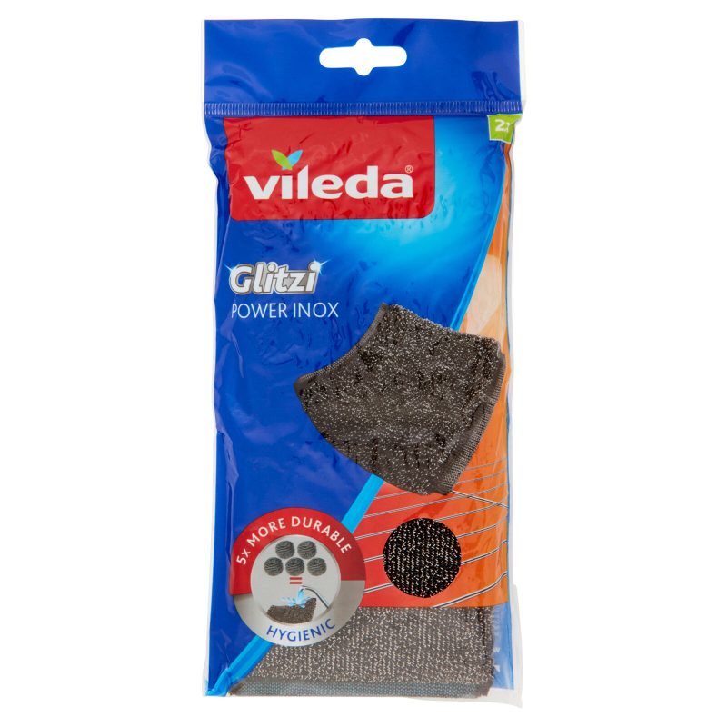 Vileda Power Inox 100% in lana d'acciaio, per rimuovere lo sporco grasso 2 pz