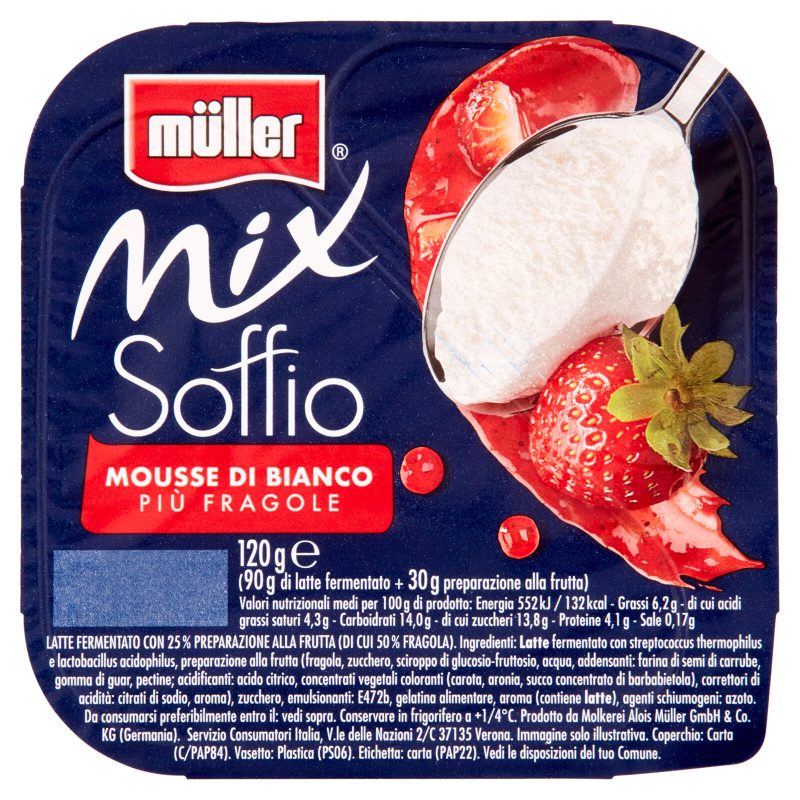 müller Mix Soffio Mousse di Bianco Più Fragole 120 g