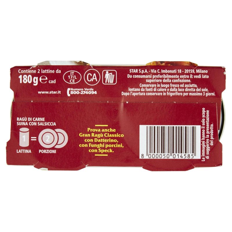 Star Il Mio Gran Ragù con Salsiccia 2x180 g