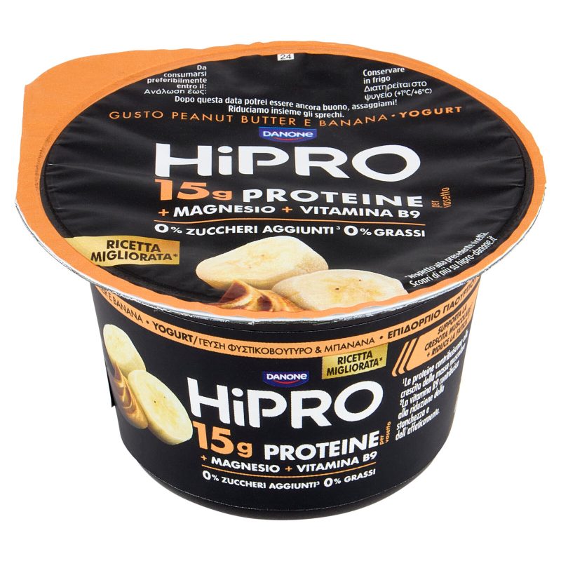 HiPRO Yogurt Proteico,0% Grassi,Burro d'Arachidi&Banana,con Magnesio&Vit B9,basso in lattosio,160g