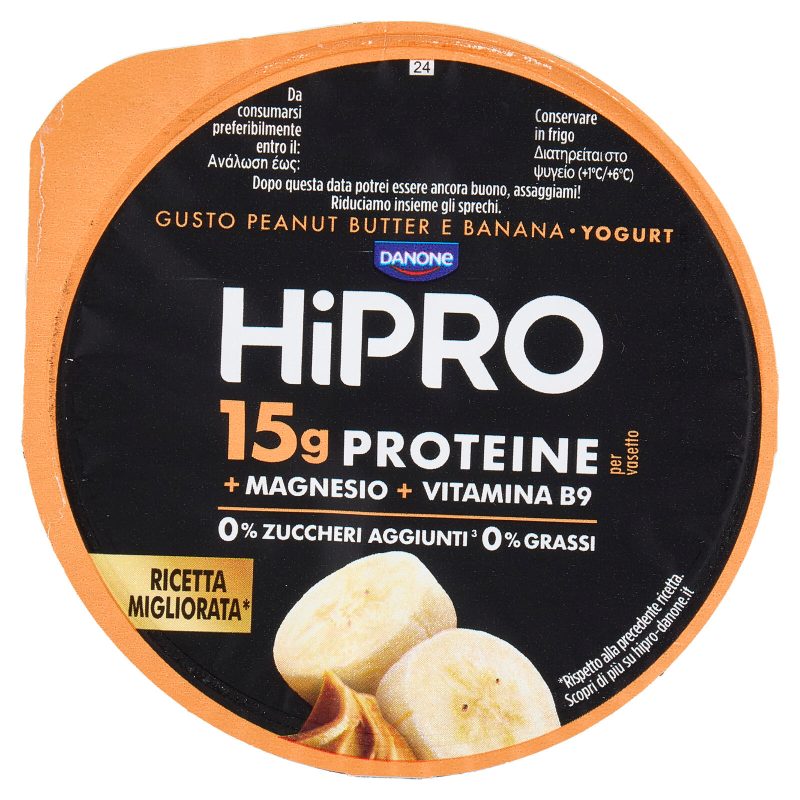 HiPRO Yogurt Proteico,0% Grassi,Burro d'Arachidi&Banana,con Magnesio&Vit B9,basso in lattosio,160g