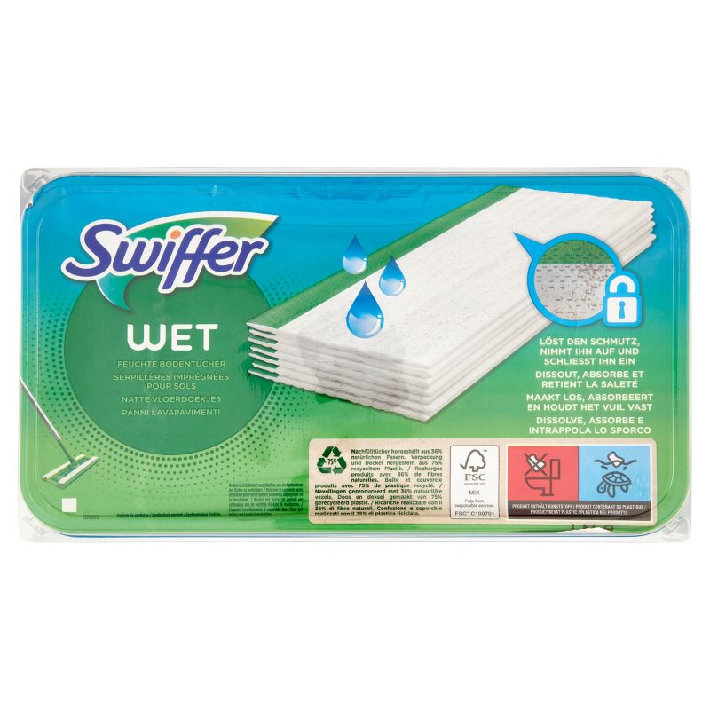 Swiffer Wet Panni Umidi Lavapavimenti Limone - Ricarica 10 Salviette