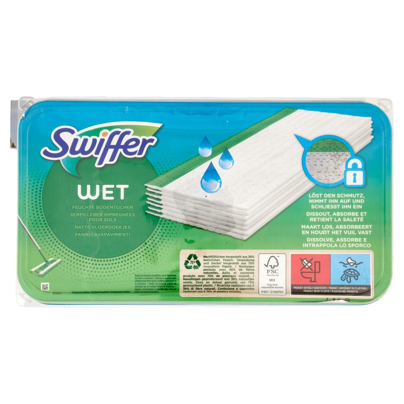 Swiffer Wet Panni Umidi Lavapavimenti Limone - Ricarica 10 Salviette