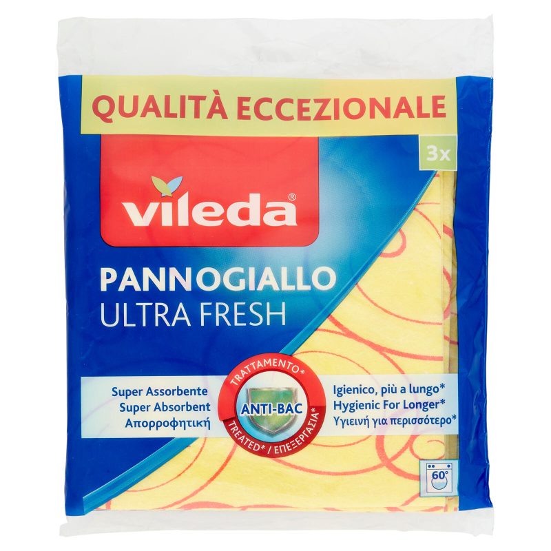 Vileda Pannogiallo, panno multiuso con antibatterico Ultra Fresh per pulire e spolverare. 3x34x34cm