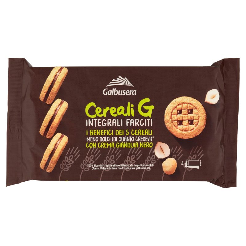 Galbusera Cereali G Integrali Farciti con Crema Gianduia Nero 4 x 40 g