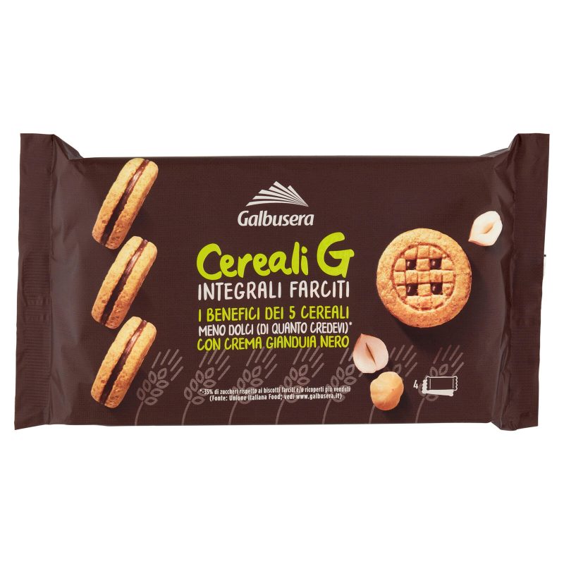 Galbusera Cereali G Integrali Farciti con Crema Gianduia Nero 4 x 40 g